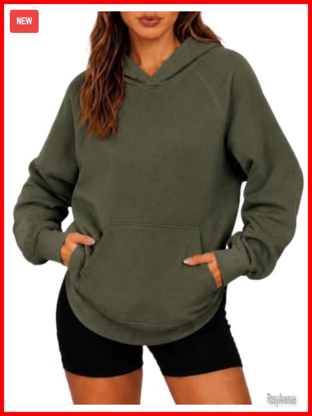 Oversized Fleece Hoodie Pullover Sweatshirt Kangaroo Pocket Raglan Sleeve